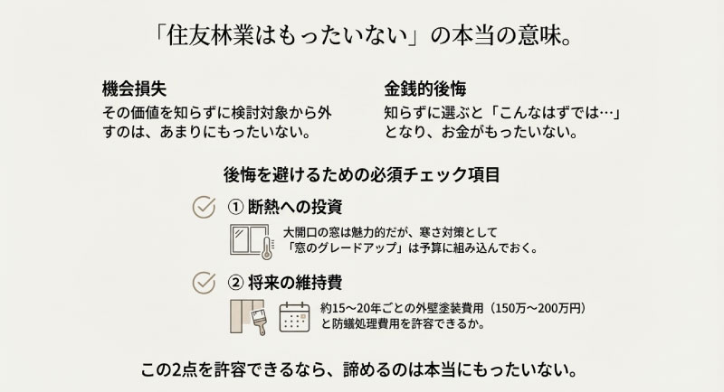 住友林業を選ぶ際に後悔しないために確認すべき、断熱性能への投資と将来のメンテナンス費用のチェックリスト